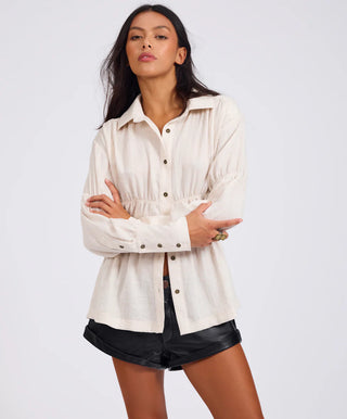 Harper Ruched Longsleeve Shirt - Cream