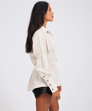 Harper Ruched Longsleeve Shirt - Cream