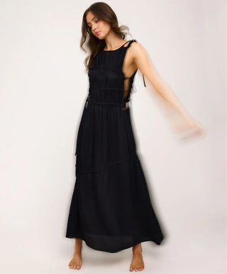Evelyn Gathered Ruched Maxi Dress - Black