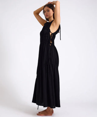 Evelyn Gathered Ruched Maxi Dress - Black