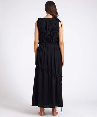 Evelyn Gathered Ruched Maxi Dress - Black