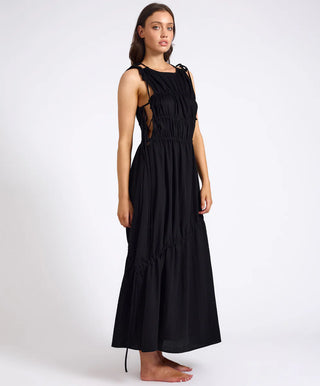Evelyn Gathered Ruched Maxi Dress - Black