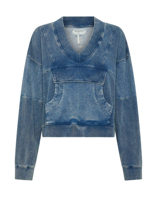 Retro Fade Panelled V Sweater - Washed Blue