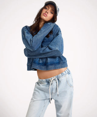 Retro Fade Panelled V Sweater - Washed Blue