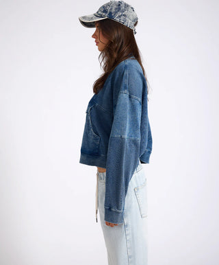 Retro Fade Panelled V Sweater - Washed Blue