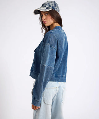 Retro Fade Panelled V Sweater - Washed Blue