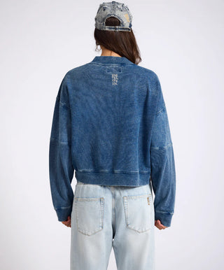 Retro Fade Panelled V Sweater - Washed Blue