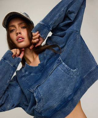 Retro Fade Panelled V Sweater - Washed Blue