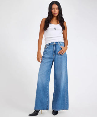 Love Machines Mid Waist Super Wide Leg Denim Jeans - Bright Blue