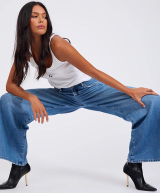 Love Machines Mid Waist Super Wide Leg Denim Jeans - Bright Blue