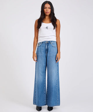 Love Machines Mid Waist Super Wide Leg Denim Jeans - Bright Blue
