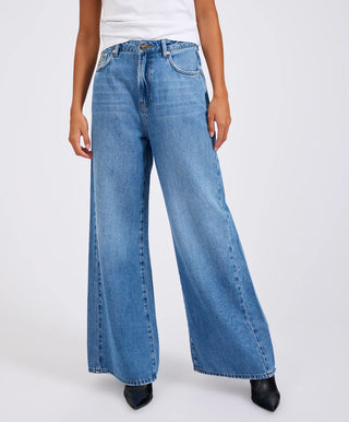 Love Machines Mid Waist Super Wide Leg Denim Jeans - Bright Blue