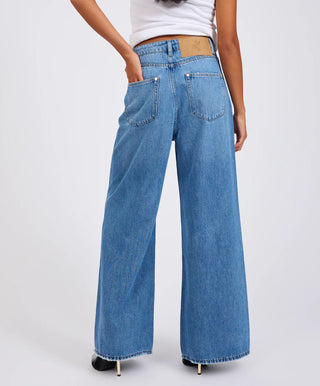 Love Machines Mid Waist Super Wide Leg Denim Jeans - Bright Blue