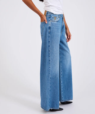 Love Machines Mid Waist Super Wide Leg Denim Jeans - Bright Blue