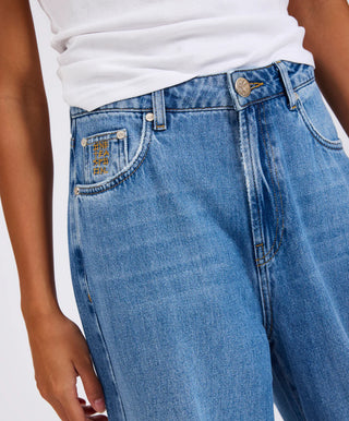 Love Machines Mid Waist Super Wide Leg Denim Jeans - Bright Blue