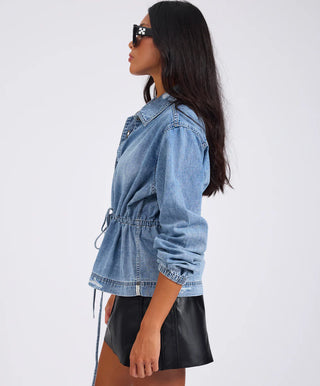 Drawstring Denim Shirt - Washed Blue