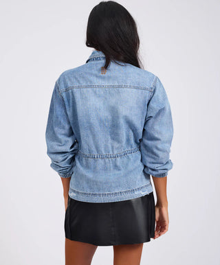 Drawstring Denim Shirt - Washed Blue