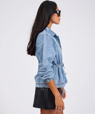 Drawstring Denim Shirt - Washed Blue