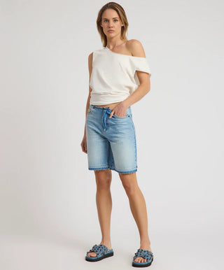 Rambler Mid Waist Wide Leg Boyfriend Denim Shorts - Endless Summer Blue