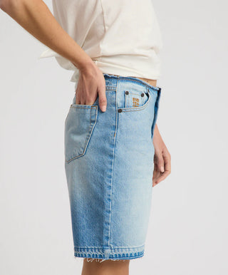 Rambler Mid Waist Wide Leg Boyfriend Denim Shorts - Endless Summer Blue
