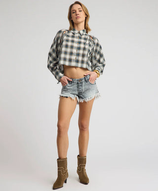 Dukes Low Waist Mini Denim Shorts - Soft Grey