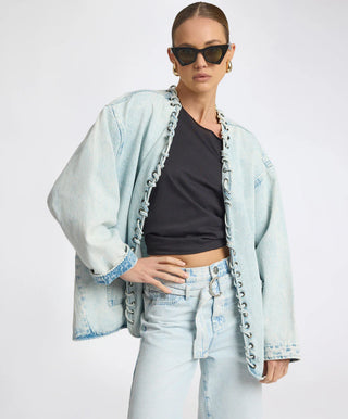 Ringleader Threaded Oversized Denim Jacket - Beach Blue