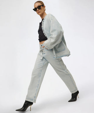 Jackson Belted Mid Waist Wide Leg Denim Jeans - Beach Blue