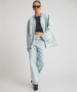 Jackson Belted Mid Waist Wide Leg Denim Jeans - Beach Blue