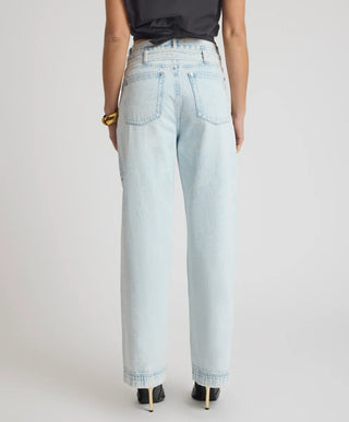 Jackson Belted Mid Waist Wide Leg Denim Jeans - Beach Blue
