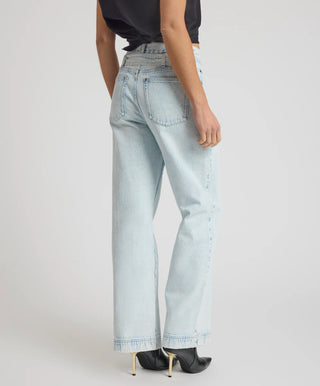 Jackson Belted Mid Waist Wide Leg Denim Jeans - Beach Blue