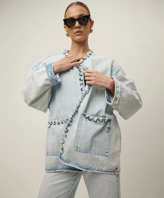 Ringleader Threaded Oversized Denim Jacket - Beach Blue
