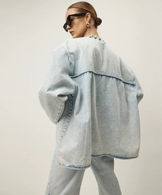 Ringleader Threaded Oversized Denim Jacket - Beach Blue