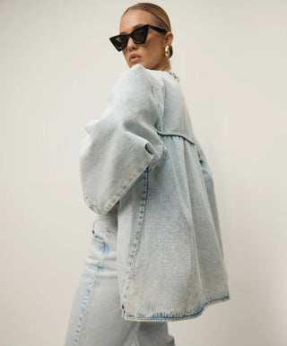 Ringleader Threaded Oversized Denim Jacket - Beach Blue