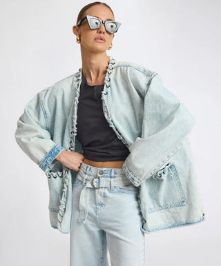 Ringleader Threaded Oversized Denim Jacket - Beach Blue