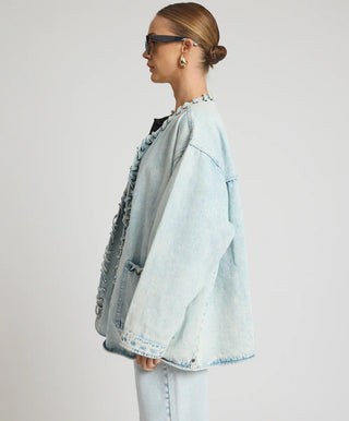 Ringleader Threaded Oversized Denim Jacket - Beach Blue