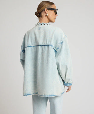 Ringleader Threaded Oversized Denim Jacket - Beach Blue