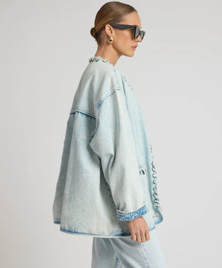 Ringleader Threaded Oversized Denim Jacket - Beach Blue