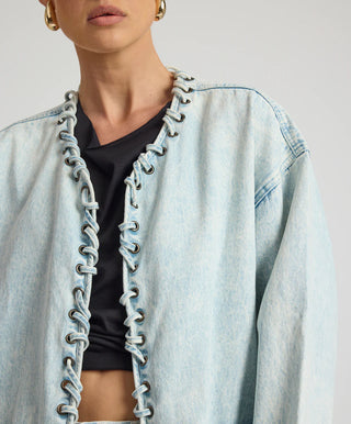 Ringleader Threaded Oversized Denim Jacket - Beach Blue