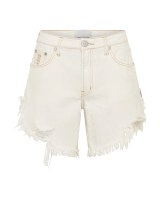 Frankies High Waist Long Length Denim Shorts - White Beauty