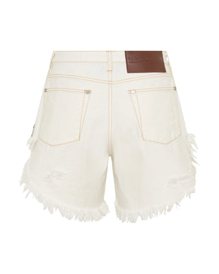 Frankies High Waist Long Length Denim Shorts - White Beauty