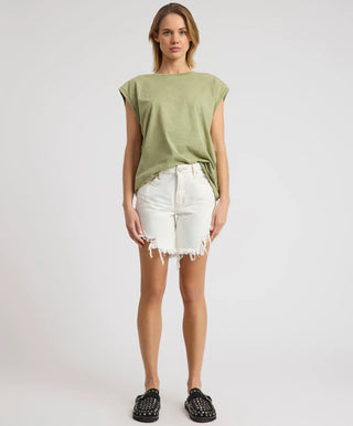 Frankies High Waist Long Length Denim Shorts - White Beauty