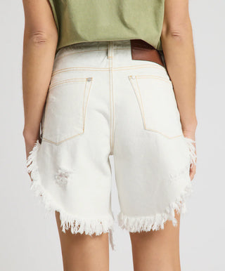 Frankies High Waist Long Length Denim Shorts - White Beauty