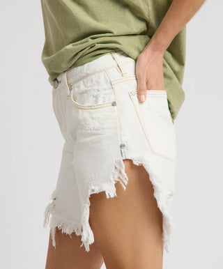 Frankies High Waist Long Length Denim Shorts - White Beauty