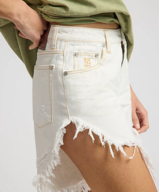 Frankies High Waist Long Length Denim Shorts - White Beauty