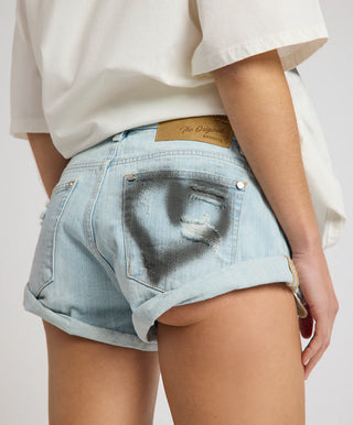 Bandits Heart Low Waist Denim Shorts - Sea Mist Love