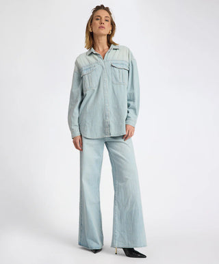 Love Machines Heart Mid Waist Super Wide Leg Denim - Sea Mist Love