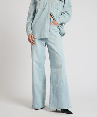 Love Machines Heart Mid Waist Super Wide Leg Denim - Sea Mist Love