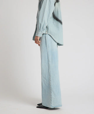 Love Machines Heart Mid Waist Super Wide Leg Denim - Sea Mist Love