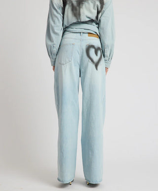 Love Machines Heart Mid Waist Super Wide Leg Denim - Sea Mist Love