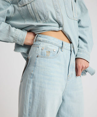 Love Machines Heart Mid Waist Super Wide Leg Denim - Sea Mist Love